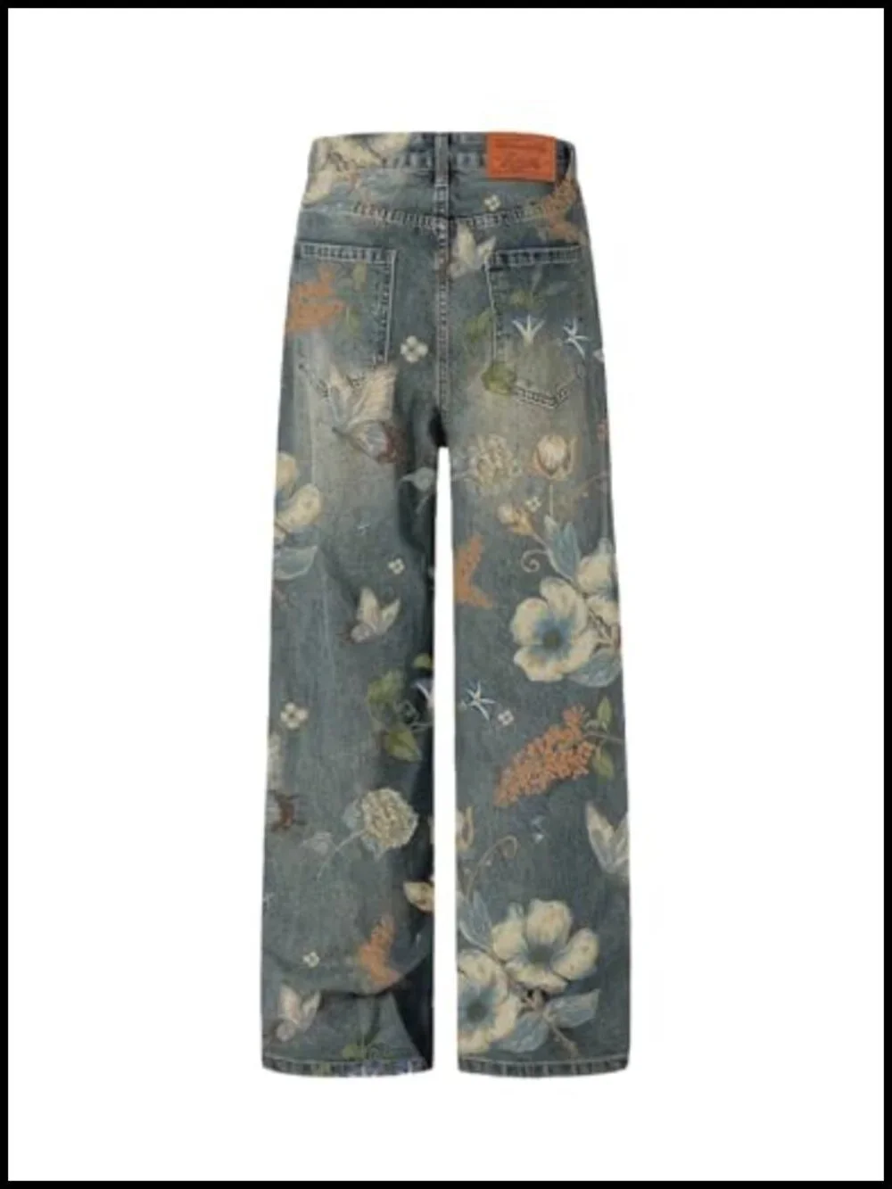 Plant Flower Print Baggy Wide Leg Denim Jeans Y2k Harajuku